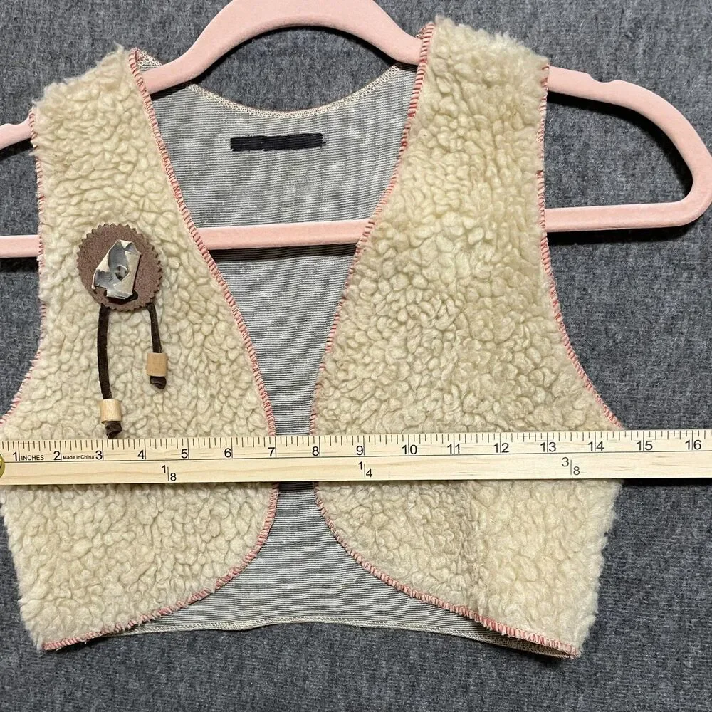 Vintage Child Cowboy Sheriff Costume Vest Western Dress Up Plush Faux Shearling